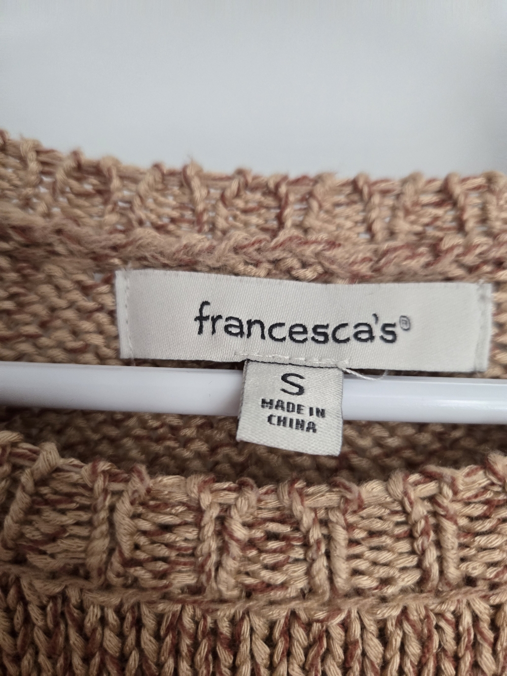 Francesca's Camel Brown Bow Tie-Accent Coquette Knit Sweater - Picture 2 of 8